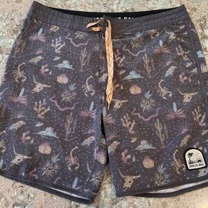 Howler Brothers Men's Dark Gray Swim Trunks with Desert Print